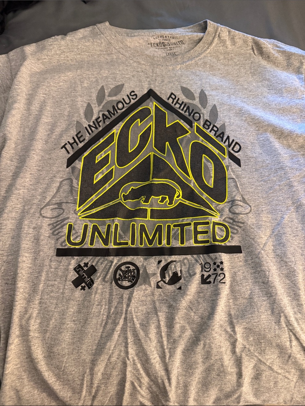 Ecko Unlimited Gray Short Sleeve Tee with Neon Yellow Logo